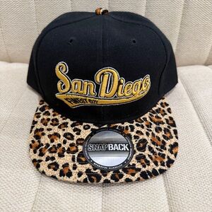 NEW San Diego Finest City Snapback Hat Black Gold Leopard‎ Print Flat Bill Cap